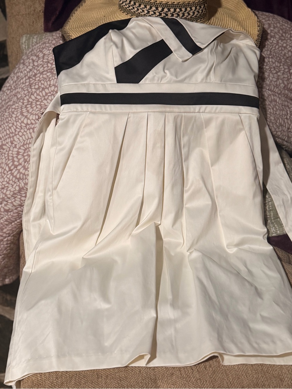 Strapless Cream Dress with Black Trim